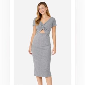 Antistar Women’s Dress Gray Midi Twist Front Cutout Short Sleeve Bodycon Size S